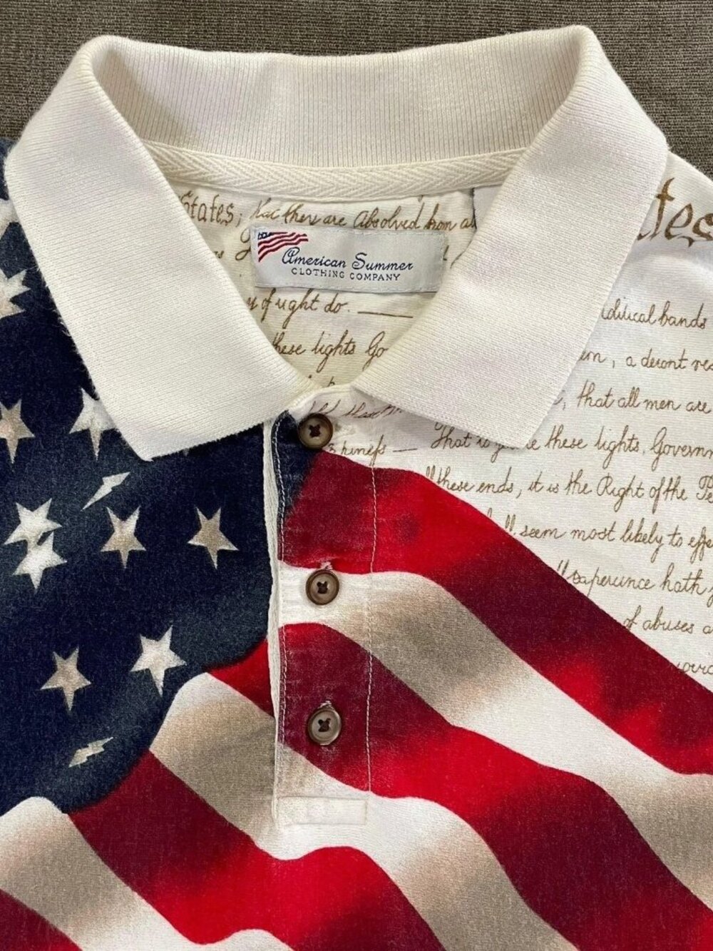 American Summer USA Flag Independence Pattern SS 3-Button White Polo Men's Sz M